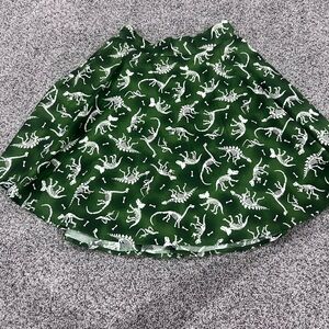 Retrolicious Vintage Style 100% Cotton Green Dino Skeleton Skater Mini Skirt S